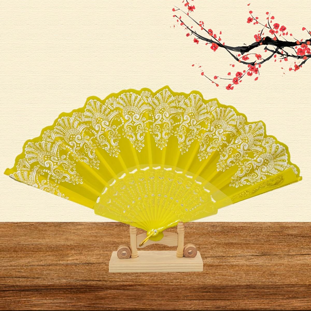 

1 шт. Бронзовый веер с цветочным узором, складной, в китайском стиле, шелковый, аксессуары для старинного костюма, реквизит для танцевального выступления жёлтый