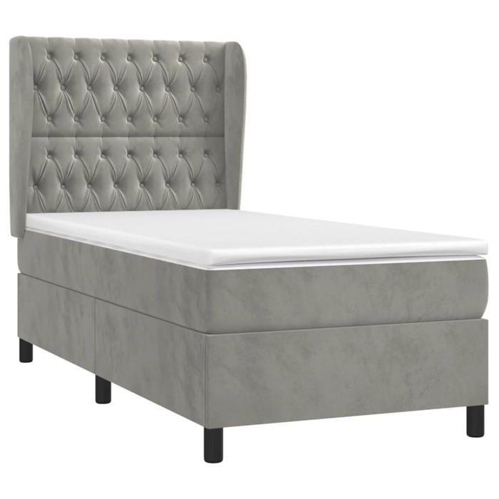 Exclusive House - Slatted Bed Base and Mattress Light Grey 80x200 Cm Velvet