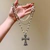 Rhinestone Glass Cross Multi-Layer Pendant Necklace - Elegant Clavicle Chain Trend