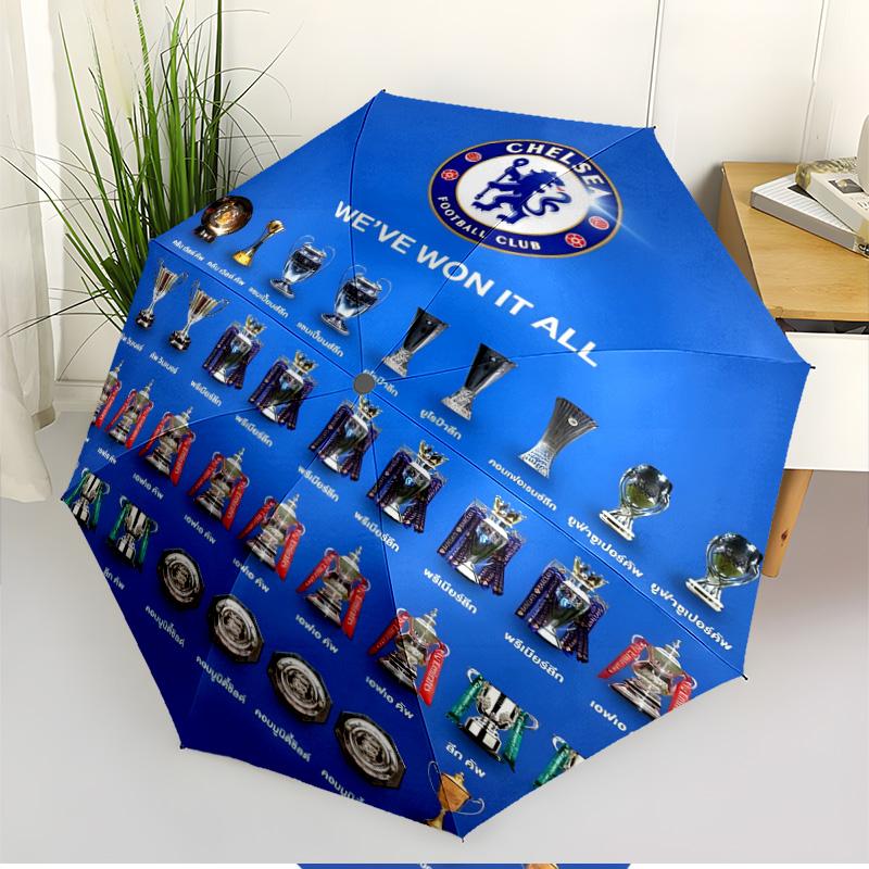 Parasol z nadrukiem Chelsea F.C. Automatyczne otwieranie i zamykanie, Przenośny składany parasol, na zewnątrz, do dojazdów, na wycieczkę kempingową, Idealny prezent urodzinowy