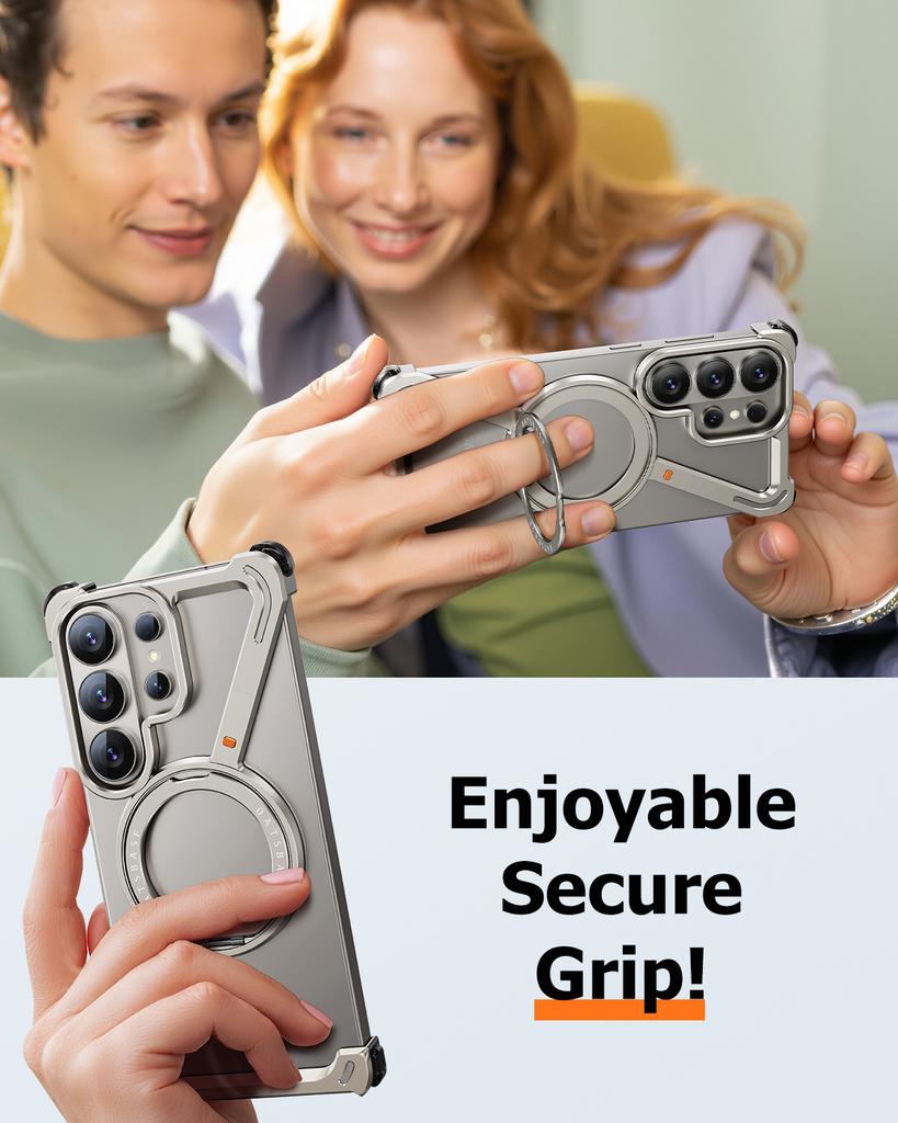 Eary Tvar Z pro telefon Samsung Galaxy S26 Ultra Bezrámový kovový ochranný kryt 360° otočný magnetický stojánek Nárazuvzdorný kryt