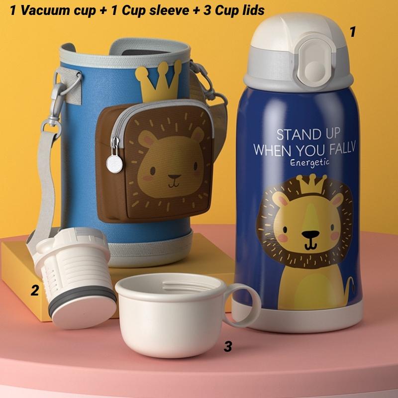 Uroczy i przenośny kubek termiczny dla dzieci Royallocke z stali nierdzewnej 316 z kreskówkowym wzorem i rękawem z postaciami)