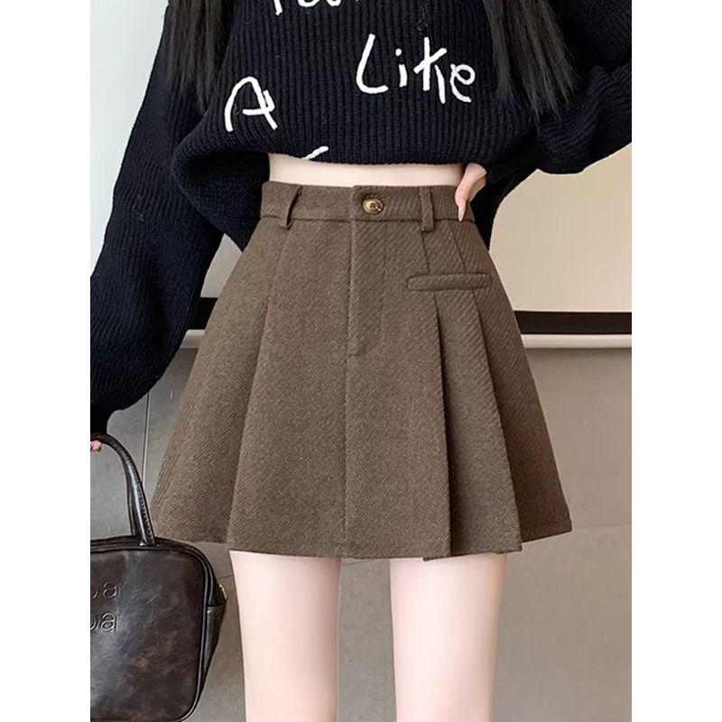 2025 Autumn/Winter Grey Wool Blend High-Waisted Slimming Pleated Skirt