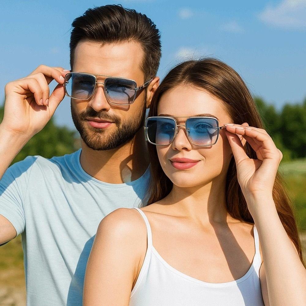 Lightweight Double-bar Sunnies Zinc Zinc Alloy Anti-UV Plain Glasses Unisex Polarized Sunglasses  Outdoor