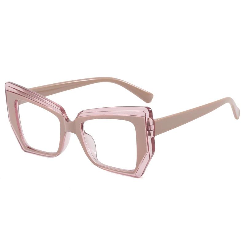 Retro Women Glasses Frame Cat Eye Flat Mirror Female Polygon Spectacle Eyeglasses Frame Anti Blue Light Decorative Eyewear