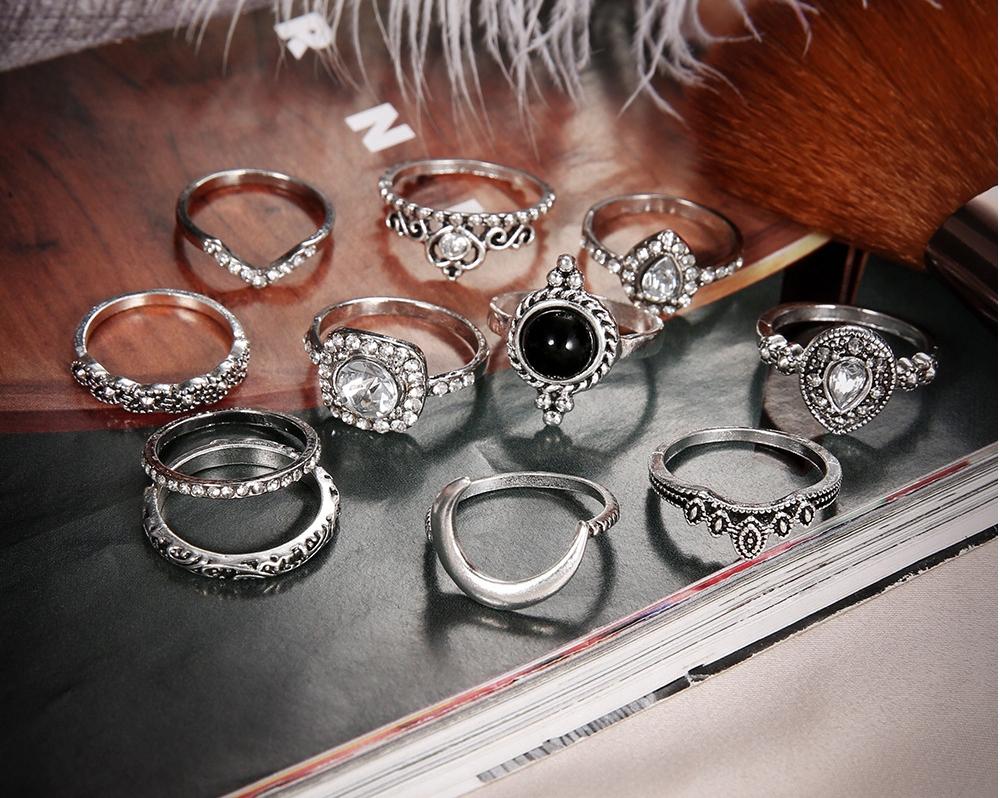 Silver Retro Punk Boho Ring Set 91