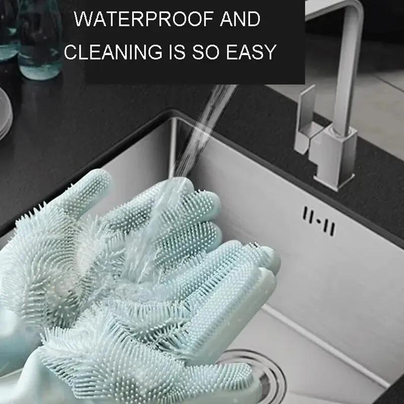 Kitchen Cleaning Tools Dishwashing Cleaning Gloves Magic Silicone Rubber Dish Washing Gloves for Household Sponge Scrubber