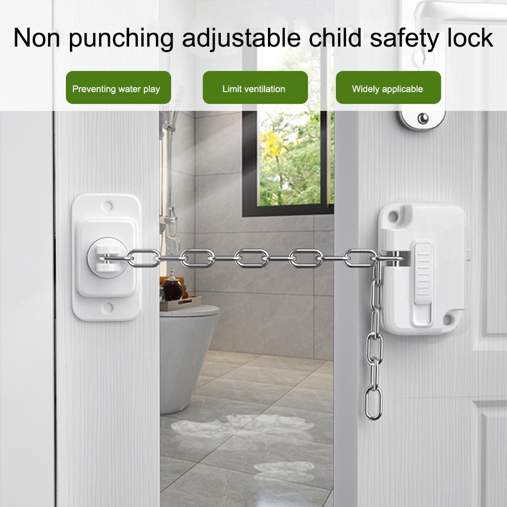 3PCS Door Chain Lock Self Adhesive Window Restrictor Child Safety Locks No Drilling Adjustable for UPVC Wooden Sliding Window 4