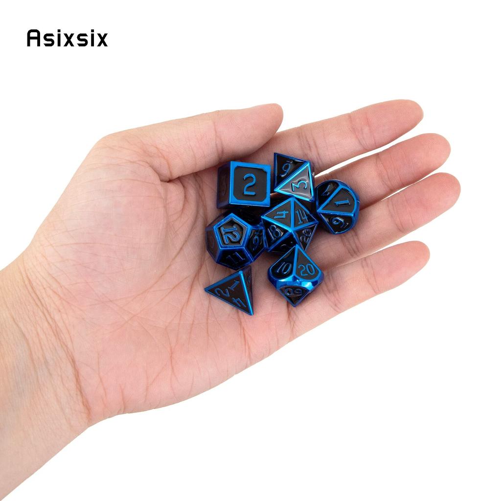 7 Pcs Black Blue  Standard Metal Dice Solid Metal Polyhedral Dice Set Suitable for Role-Playing RPG  Board Game Card Game