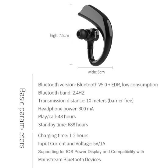 1ks Bezdrátová sluchátka s háčkem za uši kompatibilní s Bluetooth 5.0, handsfree, firemní sluchátka