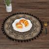 4pcs Fabric Waterproof Jute Placemat with Lace Ball Anti-scalding Pot Mat Restaurant Placement Insulation Mat