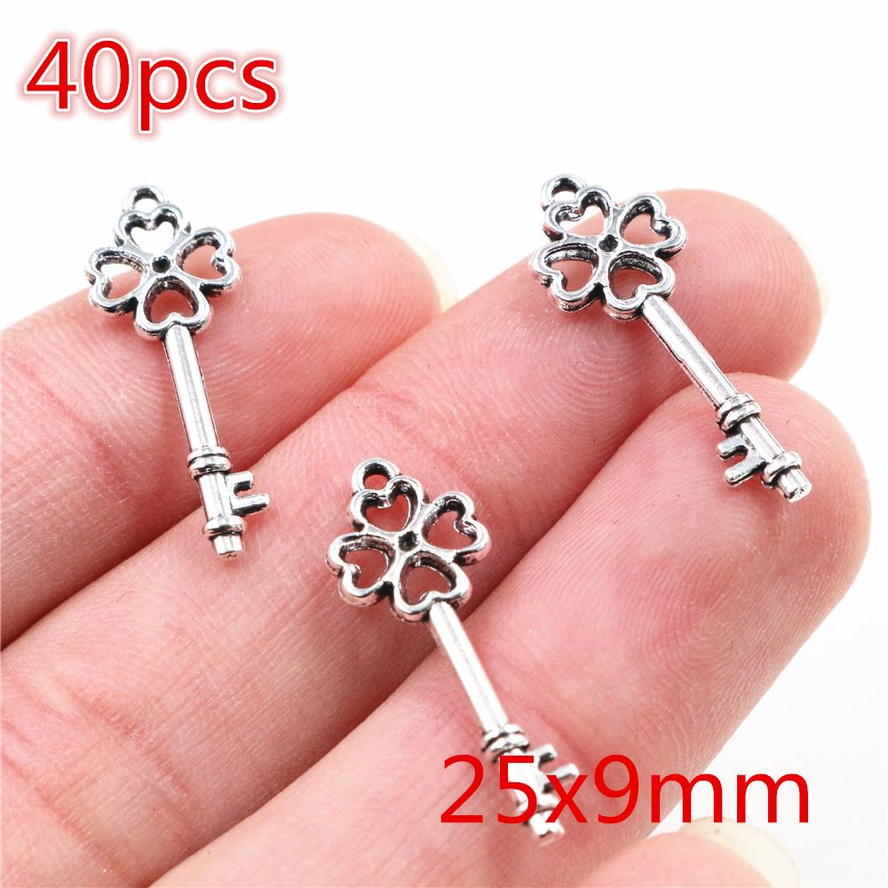 40pcs Key Charms Pendants Antique Bronze plated  Metal Retro Slower Heart Keys Charm DIY Jewelry Making Accessories Necklace