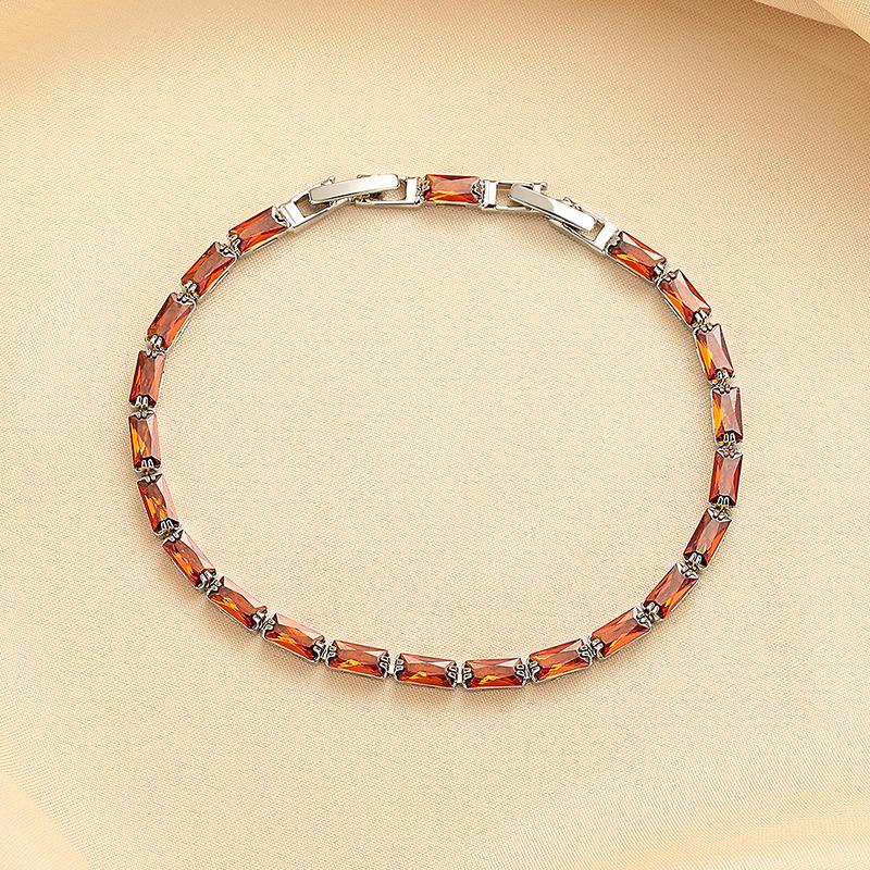Simple Rectangular Garnet Red Zircon Bracelet for Women, Versatile Fashion
