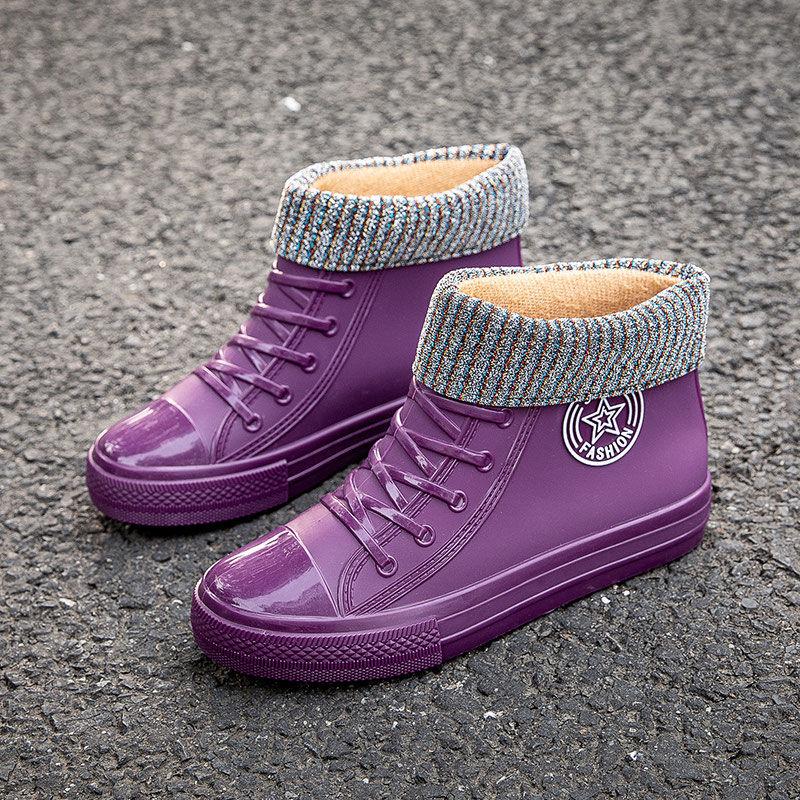 

Модные женские резиновые сапоги с высоким голенищем, женская обувь на платформе, водонепроницаемые женские резиновые сапоги, нескользящие сапоги для дождя, уличные повседневные сапоги на шнуровке 35