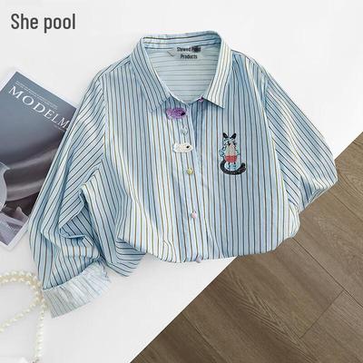 Camicia Larga a Strisce Ricamata Stile Coreano da Donna Ta Chi