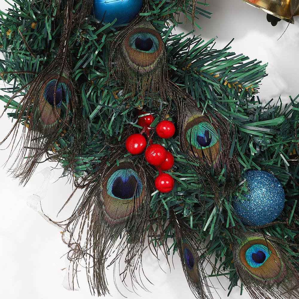 Peacock Feather Christmas Wreath with Bells - Door Hanger & Window Display Decor