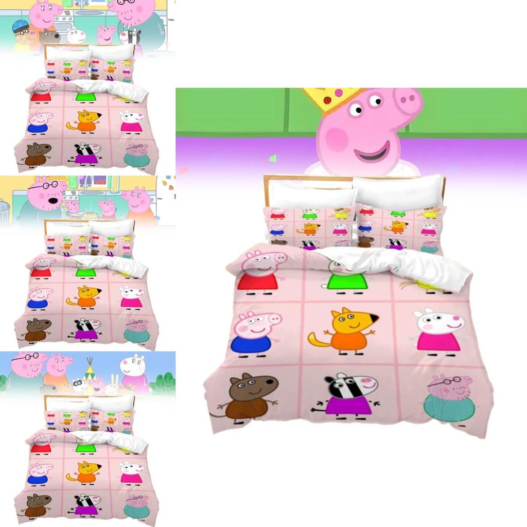 Peppa Pig 3D Digitaldruck Bettbezug Kissenbezug Set für Kinder Schlafzimmerdeko