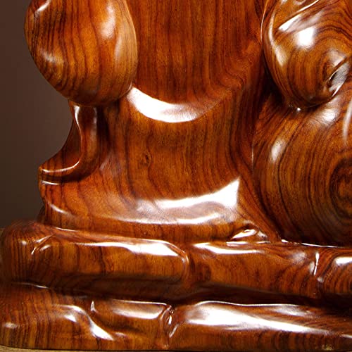 Wooden Buddhist Statue, Hotei, One of the Seven Lucky Gods, Carved from Yellow Quince Wood, High-Quality Natural Quince Wood, Good Fortune Amulet (Siz