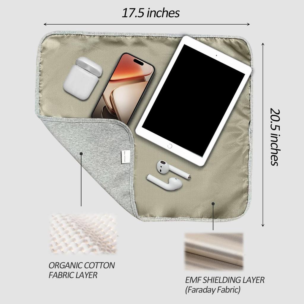 Faraday Blanket: Protection Agat Direct Contact from WiFi, Protection Blanket for Cell Phone, Tablet, Electronics (20.5" x 17.5"), Grey