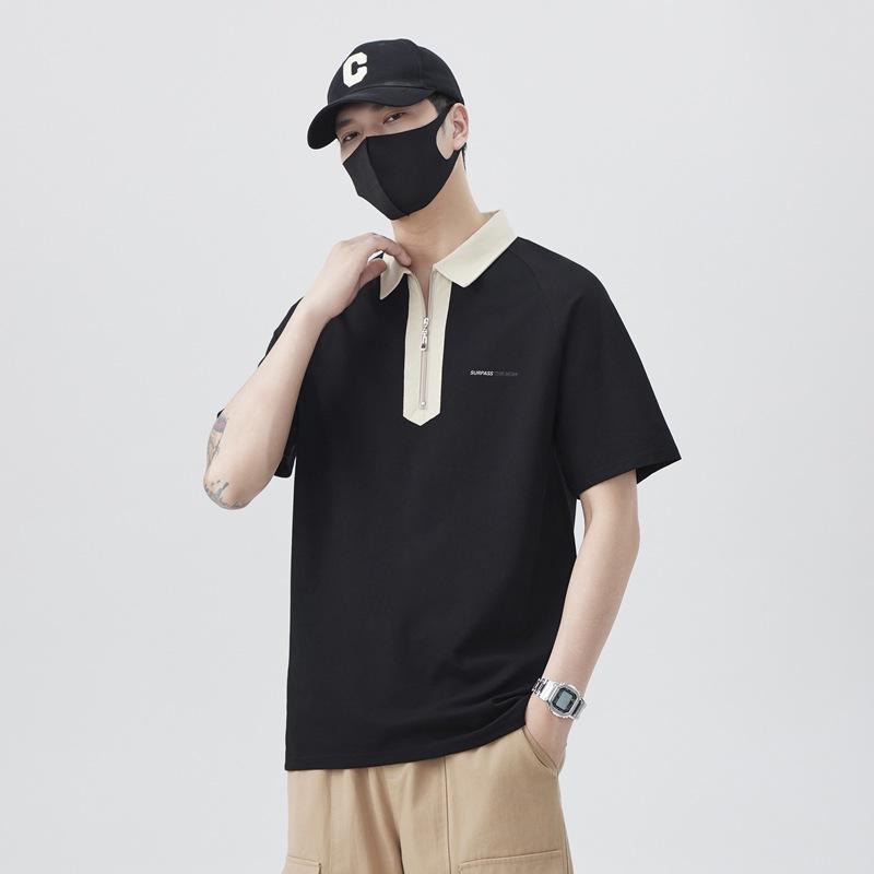 New Summer Men's Short Half-zipper Short-sleeved T-shirt Lapel POLO Shirt