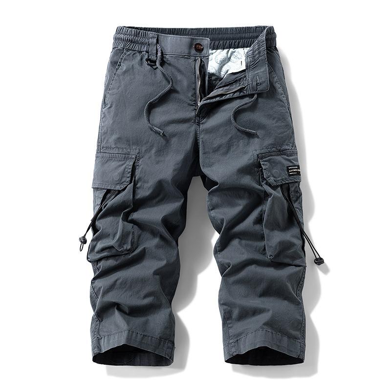 Men's overalls casual loose men's eight-point pants straight solid color retro trendy pants men's high-end men's clothing