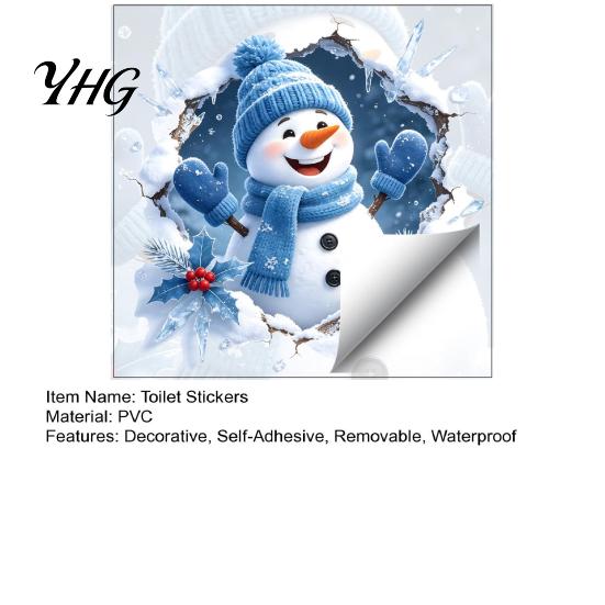 Indoor Outdoor Winter Holiday Decals Christmas Snowman Toilet Stickers, 3D Bathroom Wall Decals, Murals Waterproof PVC Window Seat Creative