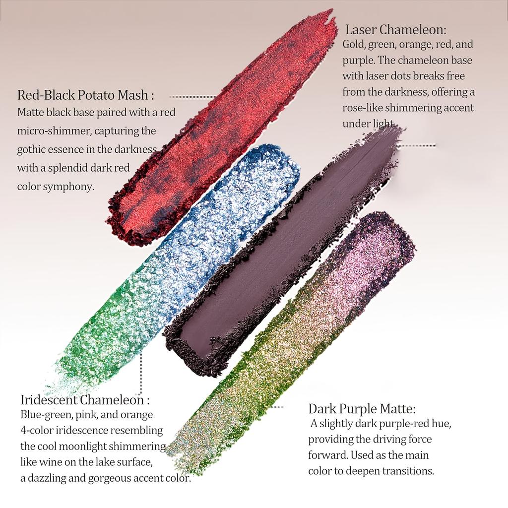 Paletă Fard de Ochi în Stil Gotic cu 16 Culori, Pudră Presată în Două Culori, Formulă Foarte Pigmentată, Set Machiaj Culoare Profundă de Lungă Durată