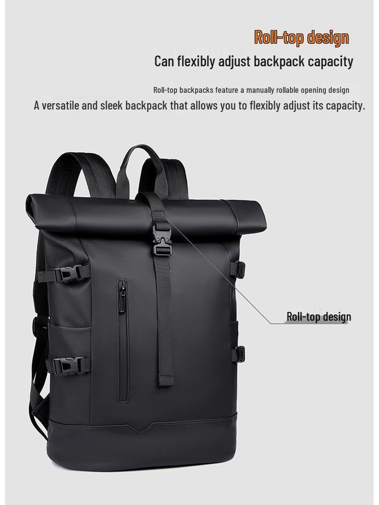 Men's Fashionable Roll-Up Backpack, Large Capacity Travel & Laptop Bag, Schoolbag for College Students