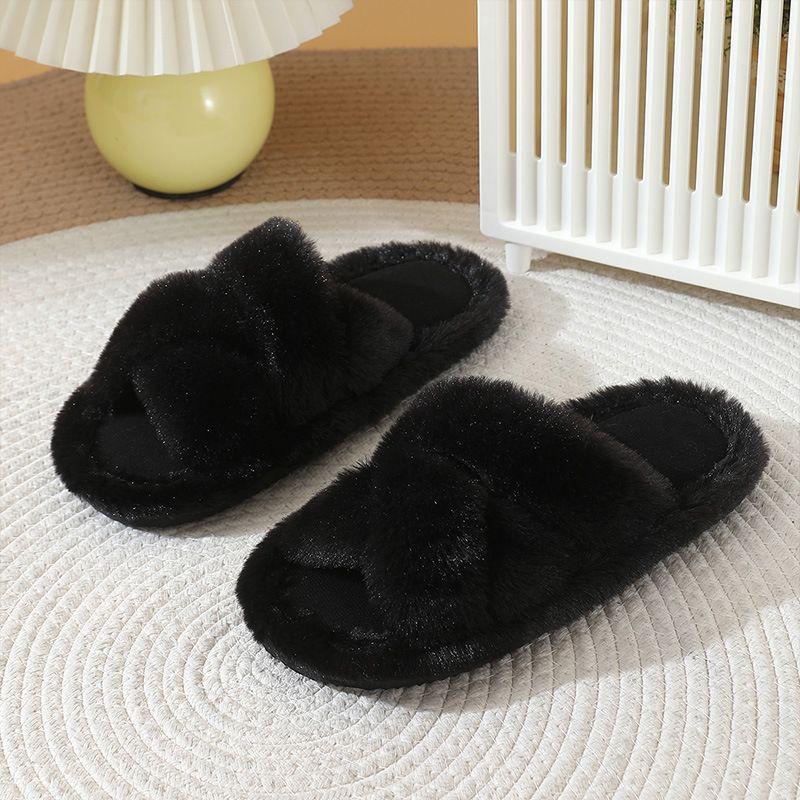 Home Slippers, Comfortable and Warm Open Toed Soft Plush Shoes, Solid Color Indoor Floor Slippers