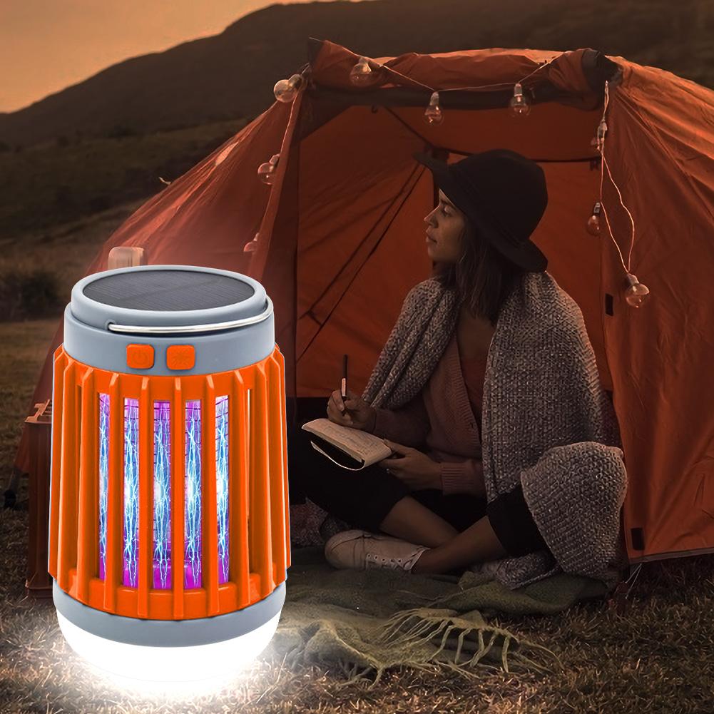 Solar Powered Shock Mosquito Killer USB Charging Fly Swatter Zapper 4 Lighting Modes Light Last Up To 20H for Home Office