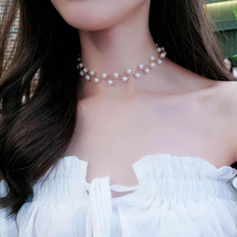 

Korean Simple All-Match Pearl Choker Necklace серебряный/белый