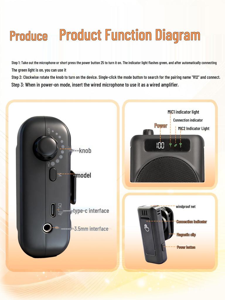 High-Power Magnetic Dual-Microphone Wireless Lavalier Speaker for Teachers and Outdoor Public Address
