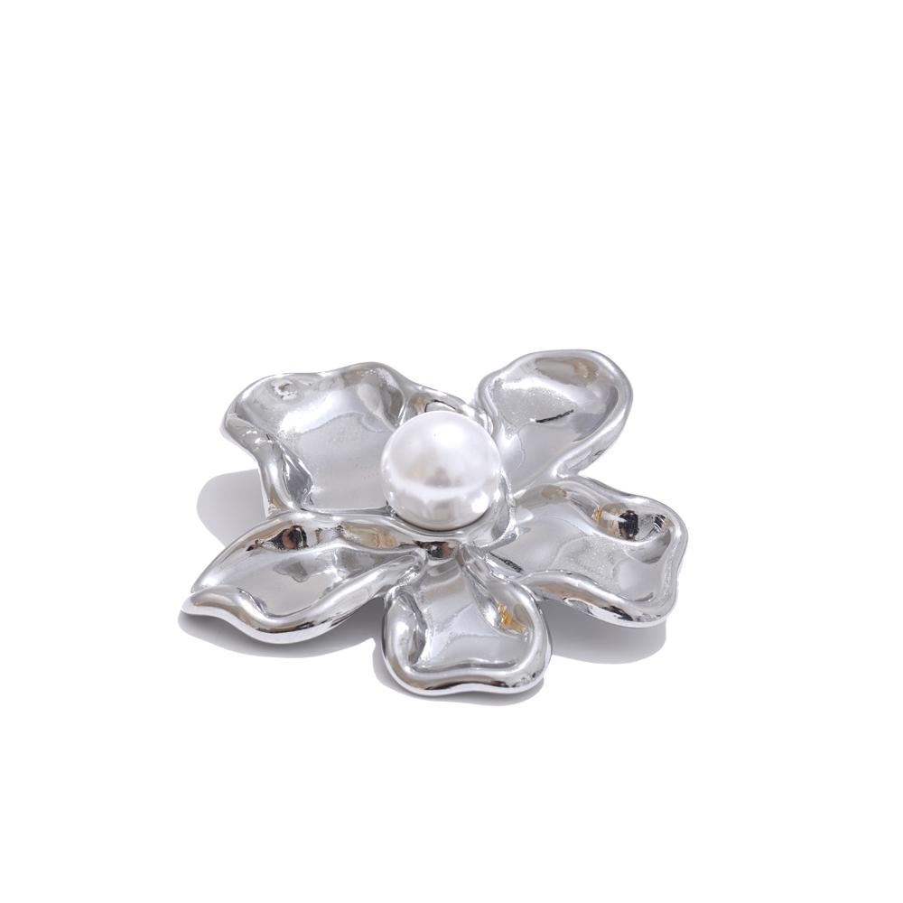 

Yhpup Stainless Steel Pearls Metal Flower Brooches Pin Waterproof Costume Accessories Trending Jewelry Color Preservation Longer