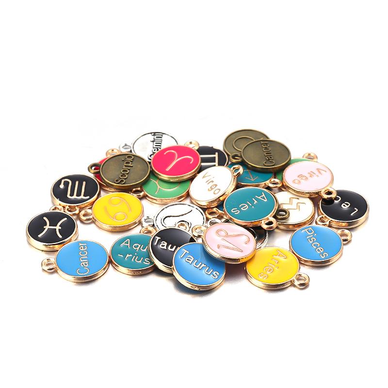 12Pcs/lot Alloy Drip Oil Charm Color Twelve Constellations Enamel Pendant for Jewelry Making DIY Bracelet Necklace Accessories