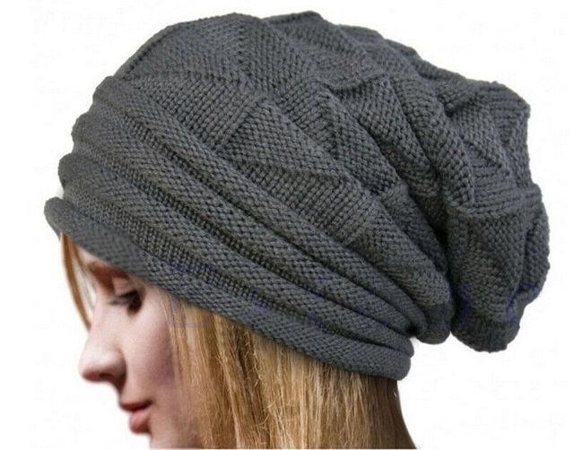 Gorro de malha de inverno para mulheres, chapéus largos e folgados, gorro quente para áreas externas, boné feminino, esqui na neve, gorros quentes de lã