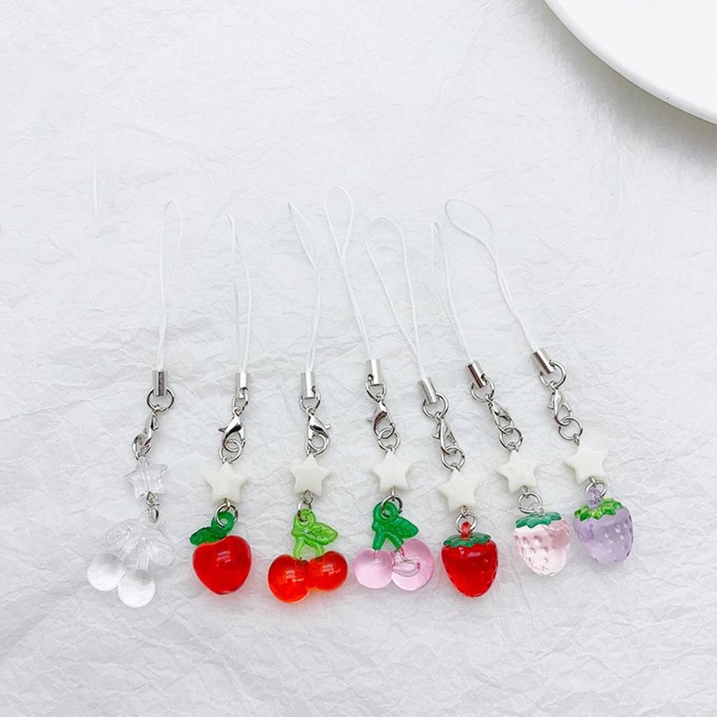 Sweet Acrylic Fruit Star Charm Pendant Chain Phone Strap Pocket Keychain Strap Hangings Decoration for Key Bag Purse