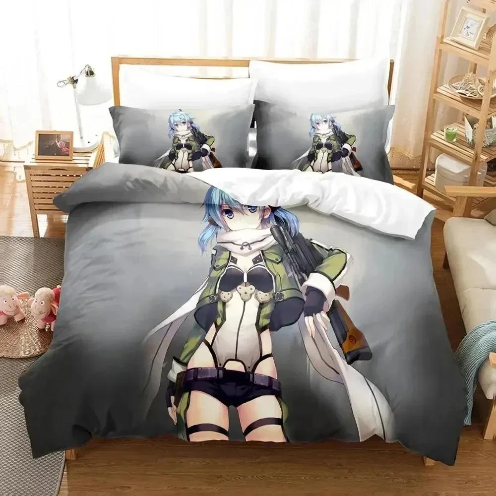Luxury New 3D Print Anime Asada Shino Sword Art Online Bedding Set Duvet Cover Bed Set Quilt Cover Pillowcase Queen Boys Adult