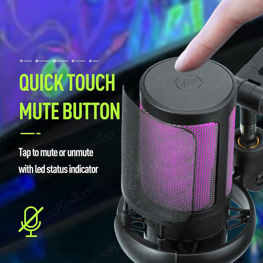 

Конденсаторный USB-микрофон RGB для ПК, компьютера, подставка для микрофона, студия потоковой передачи YouTube, игровой микрофон с поп-музыкой