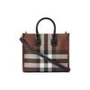 Burberry Freya Adjustable Shoulder Strap Button Closure Check Pattern Leather Tote Bag Women Tote Bags Deep-Walnut-Brown 80696611