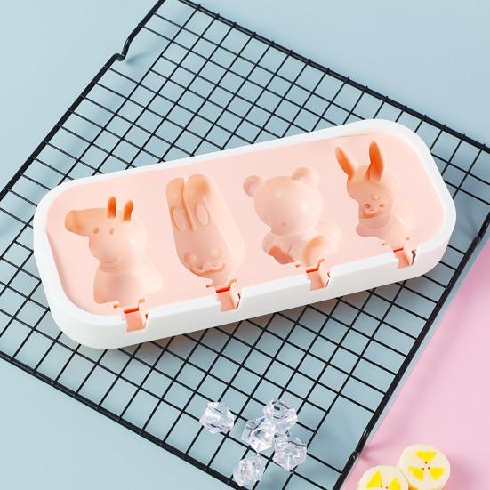 Silicone Ice Cream Mold with Anti-Spill Dust-Proof Cover 4 Cavities Cute Shapes Popsicle Mold Easy Demoulding Popsicle Maker for Kids Summer Party