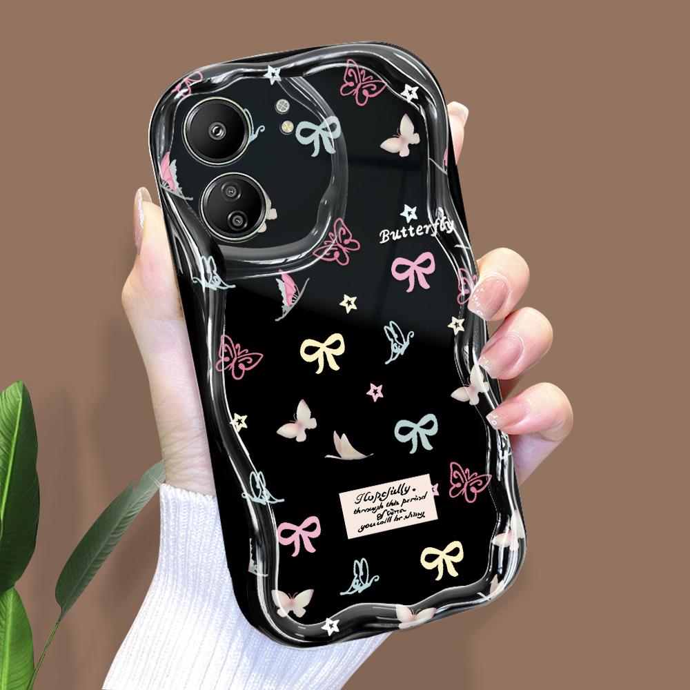 

Милый мультяшный узор, кремовая текстура, мягкий силиконовый чехол с волнистыми краями, чехол для телефона Xiaomi Redmi Redmi Note 12 4G чёрный