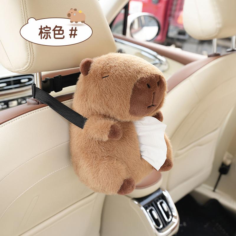 Creative Capybara Car Tissue Box Cartoon Doll Car Back Seat Hanging Tissue Bag Box Soft Plush Toy Car Decoration Supplies
