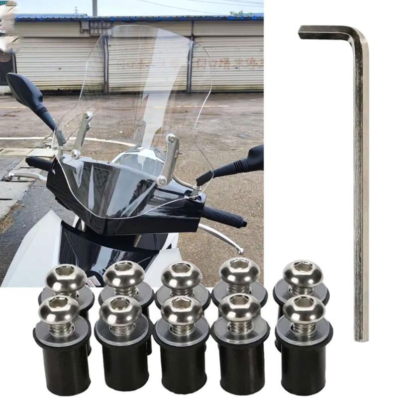 10pcs Motorcycle M5x16mm Windscreen Screw Bolts Nuts Universal Windshield Aluminum Fastener Kit Motorbike Accessories