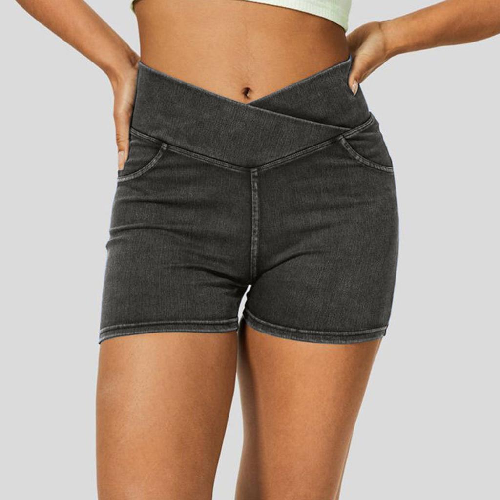 Damenmode Lässig Sommer Cross High Waist Denim Yoga Drei Hosen Shorts