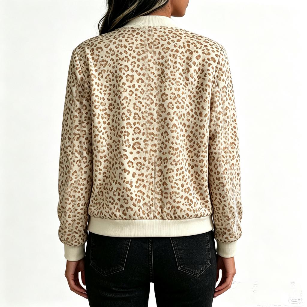 Women's Loose Fit Casual Zip-Up Jacket, Fashion Printed Short Coat for Fall and Winter