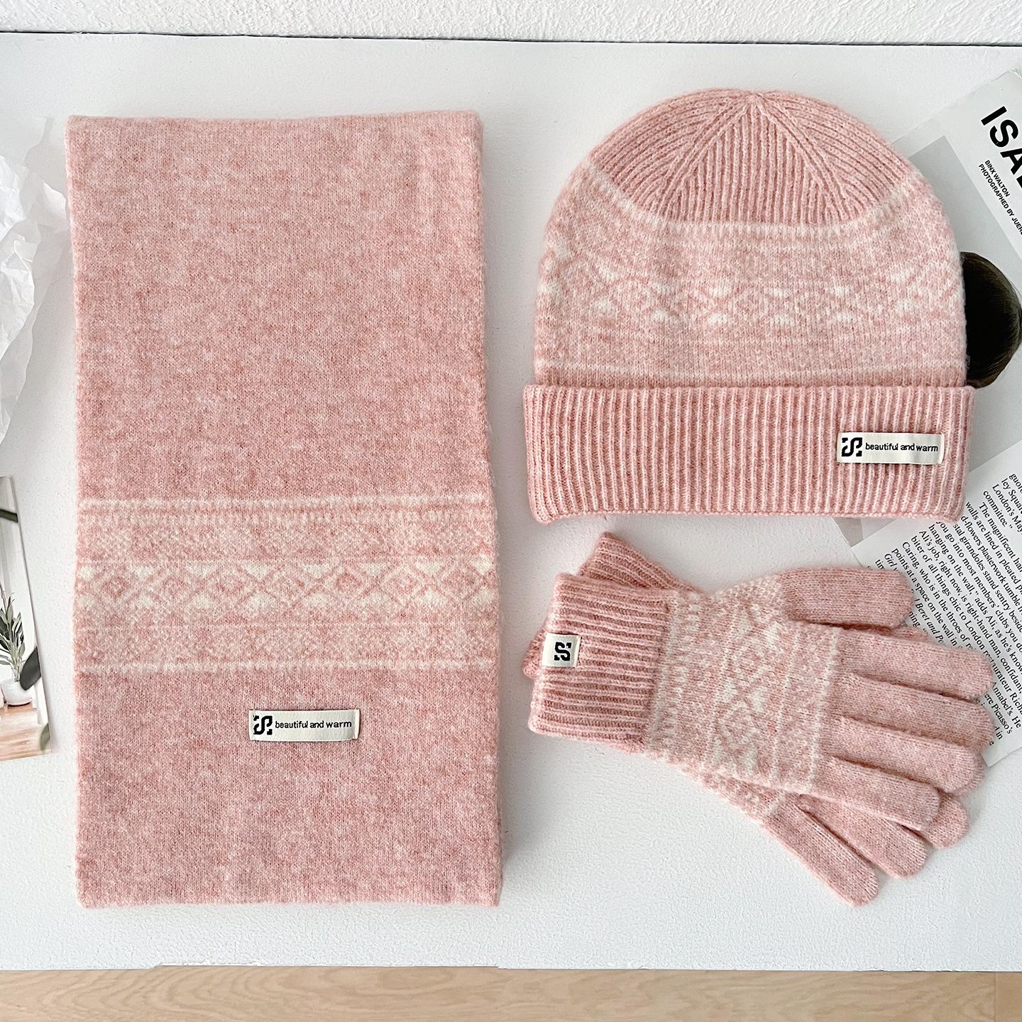 

3Pcs/Set Knitted Ring Scarf Women Wool Hat Winter Warm Scarves Solid Cap Design Soft Cashmere Pashmina Collar Neckerscarf