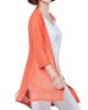 AICA Summer Long Knit Long UV Air Conditioning Size Orange Women's Cardigan, Top, Sheer, See-Through, Cool, Thin, Sheer, V-Neck, 3/4 Sleeves, Length,