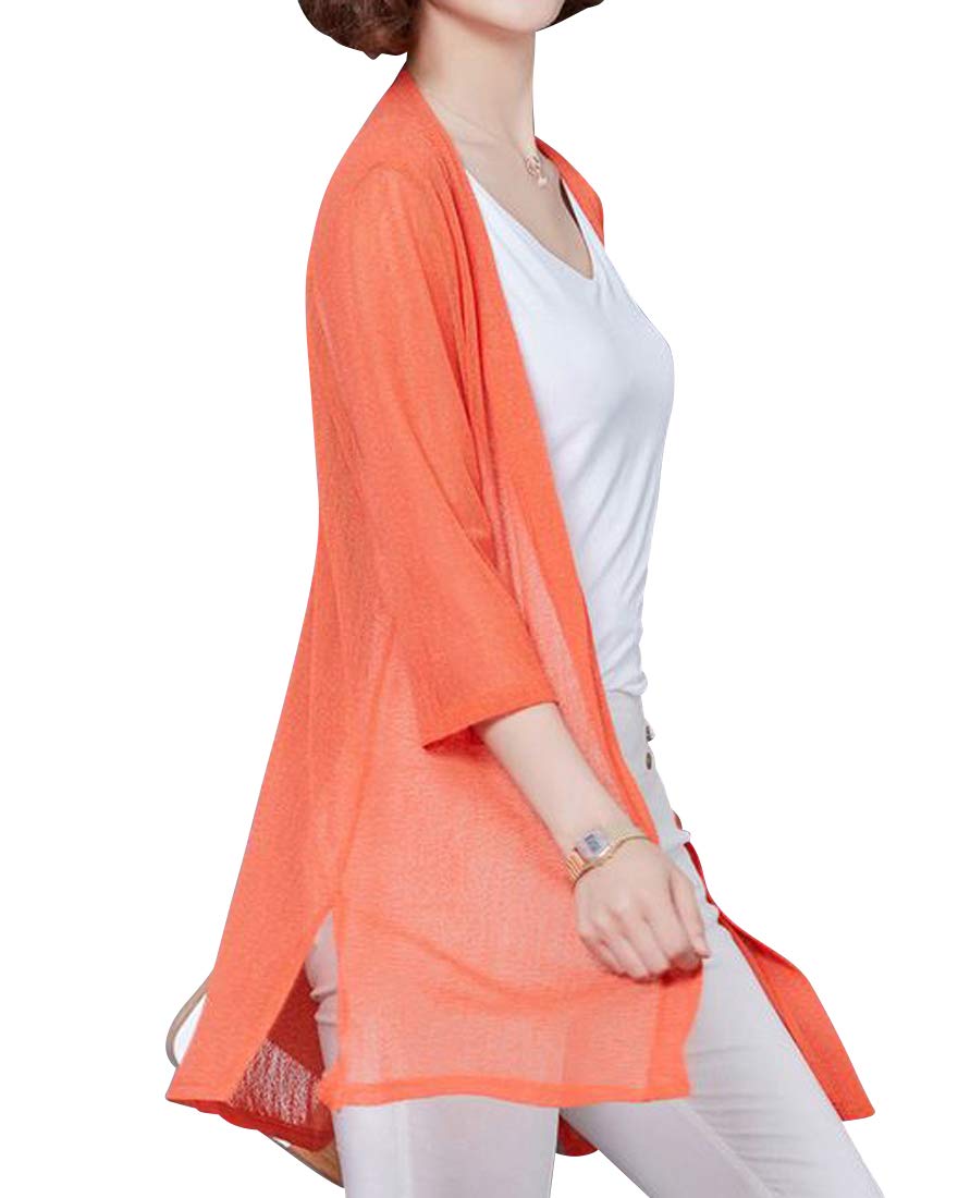 

AICA Летний длинный трикотажный кардиган, топ, прозрачный, просвечивающий, прохладный, тонкий, прозрачный, с V-образным вырезом, рукава 3/4, длина, оранжевый