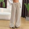 Women's Drawstring Waist Striped Wide Leg Pants Casual Loose Straight Leg Trousers