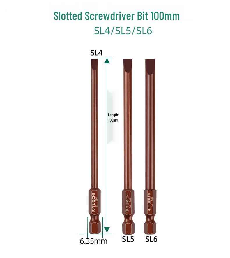 S2 Alloy Steel 6.35 Torx Phillips Slotted Magnetic Electric Screwdriver Bit for Manual and Pneumatic Use.